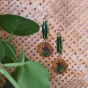 Green Long Glass Beads with Wood HandCrafted by The Khriezos